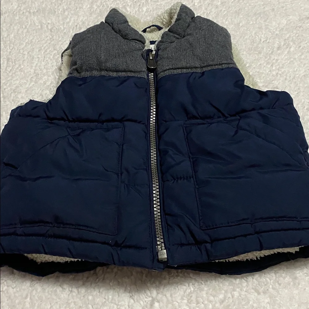 BABY GAP boys Sz 18mo - 24mo puffer vest navy / grey waterproof and lined ¥